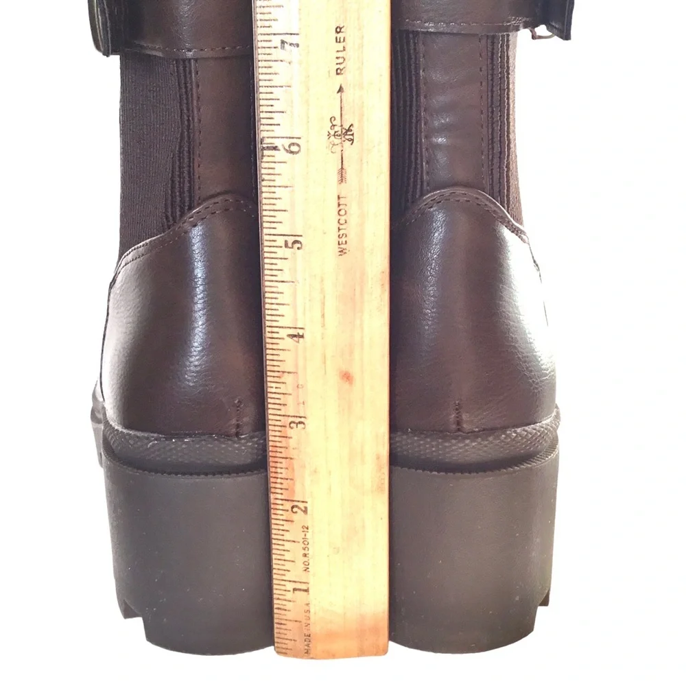 🆕TAHARI MELISSA Chunky Combat Ankle Boot Brown Vegan Leather Lace/Zip up Size-10 - Picture 10 of 16